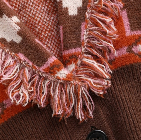 Boho sweater with tassles | Southwestern aztec print cardigan - Picture 4 of 6